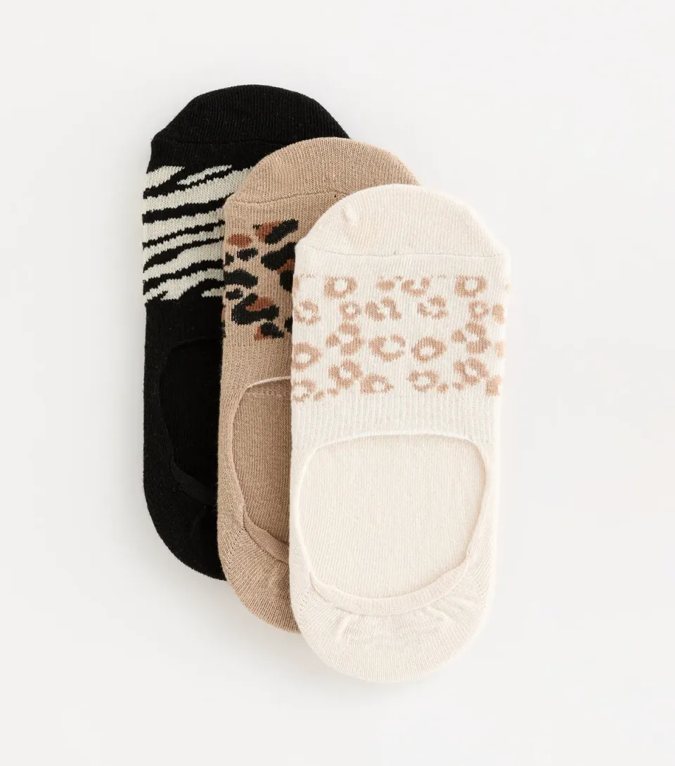 Pack of 3 Multicoloured Animal Pattern Invisible Socks
