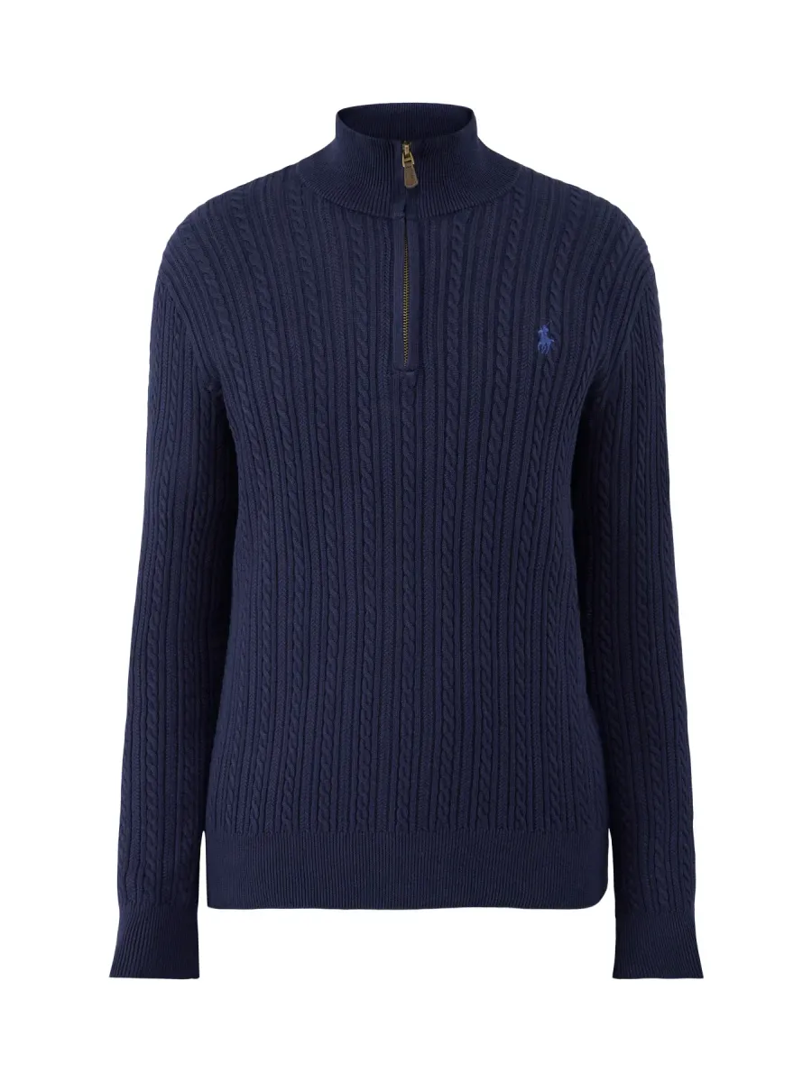 Cable Cotton Quarter-Zip Jumper - Hunter