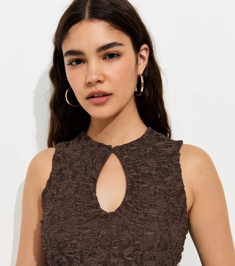 Women's Dark Brown Jersey Lace Keyhole Top