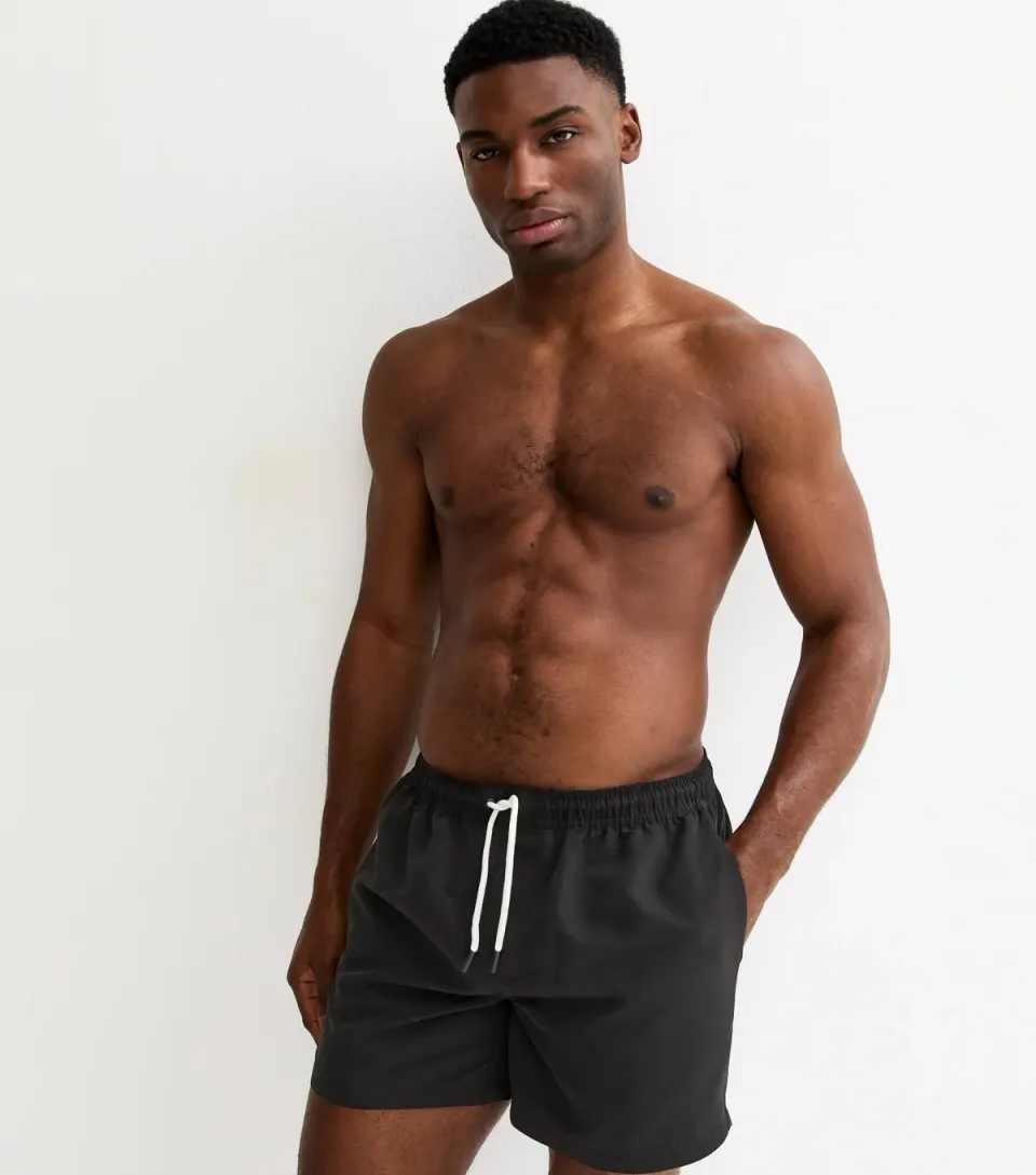 Men's Black Regular Drawstring Swim Shorts