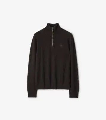 Cashmere Blend Half-zip Sweater in Scorched brown