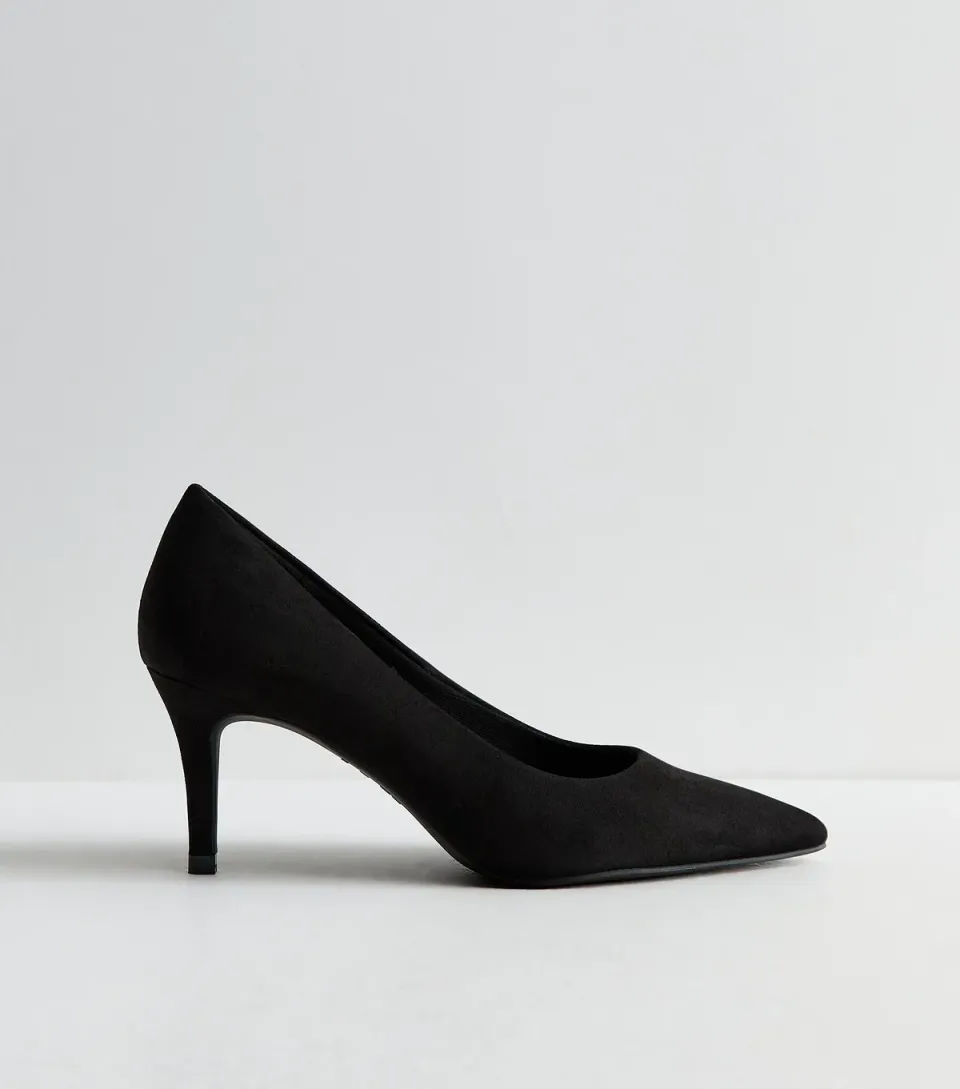 Women's Black Faux Suede Court Shoes Vegan