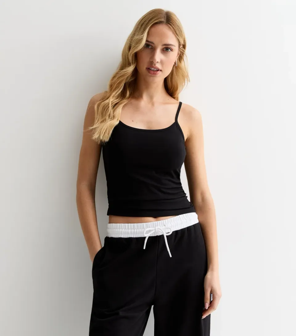 Women's Black Scoop Neck Strappy Vest
