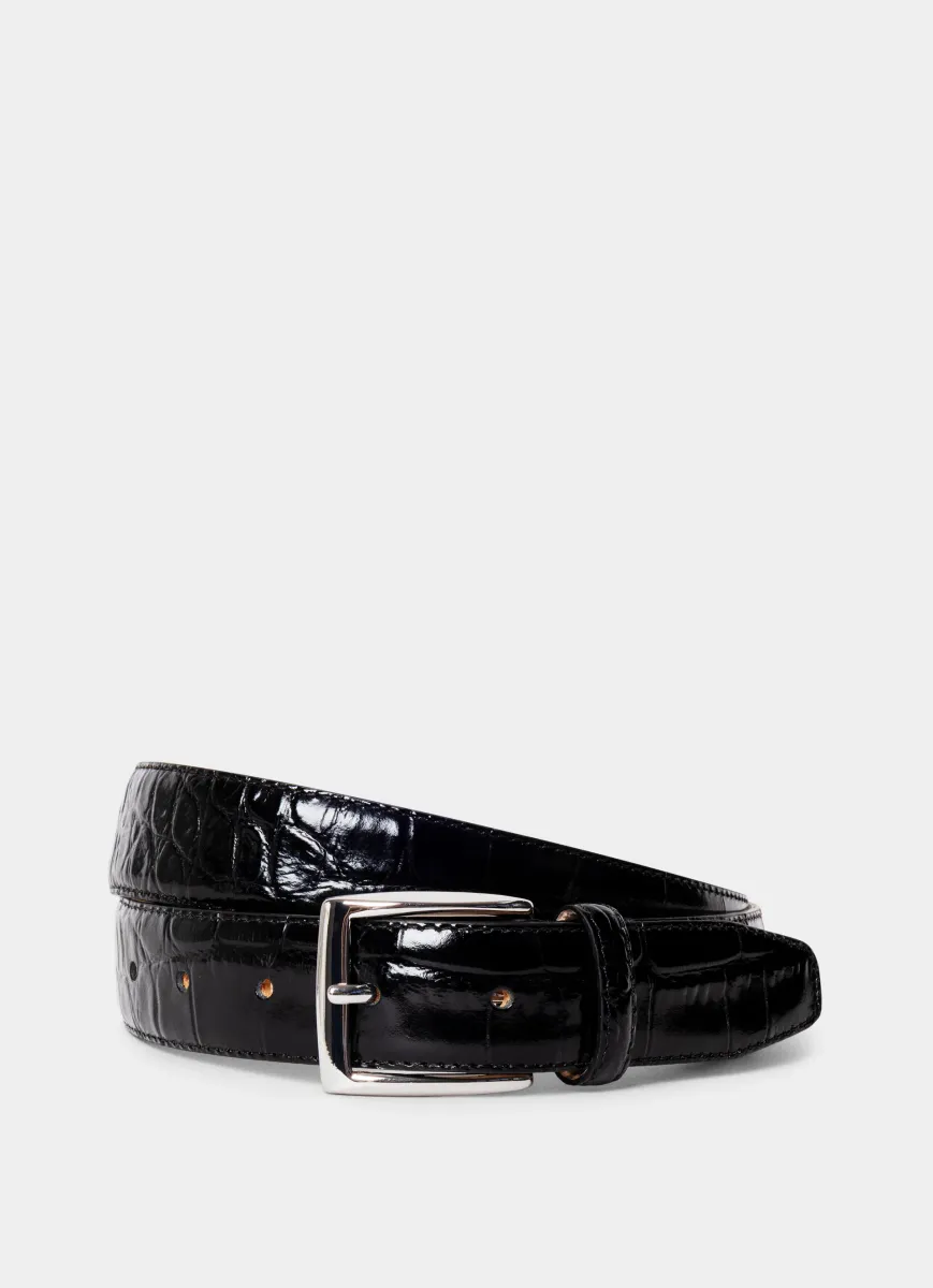 Leather Croc Stamped Formal Belt
