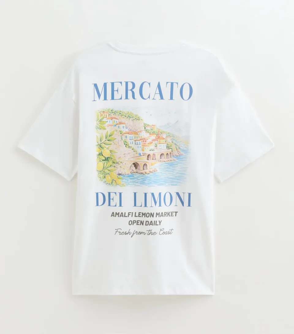 Men's White Cotton Regular Fit Fresh From The Coast Graphic Print T-Shirt