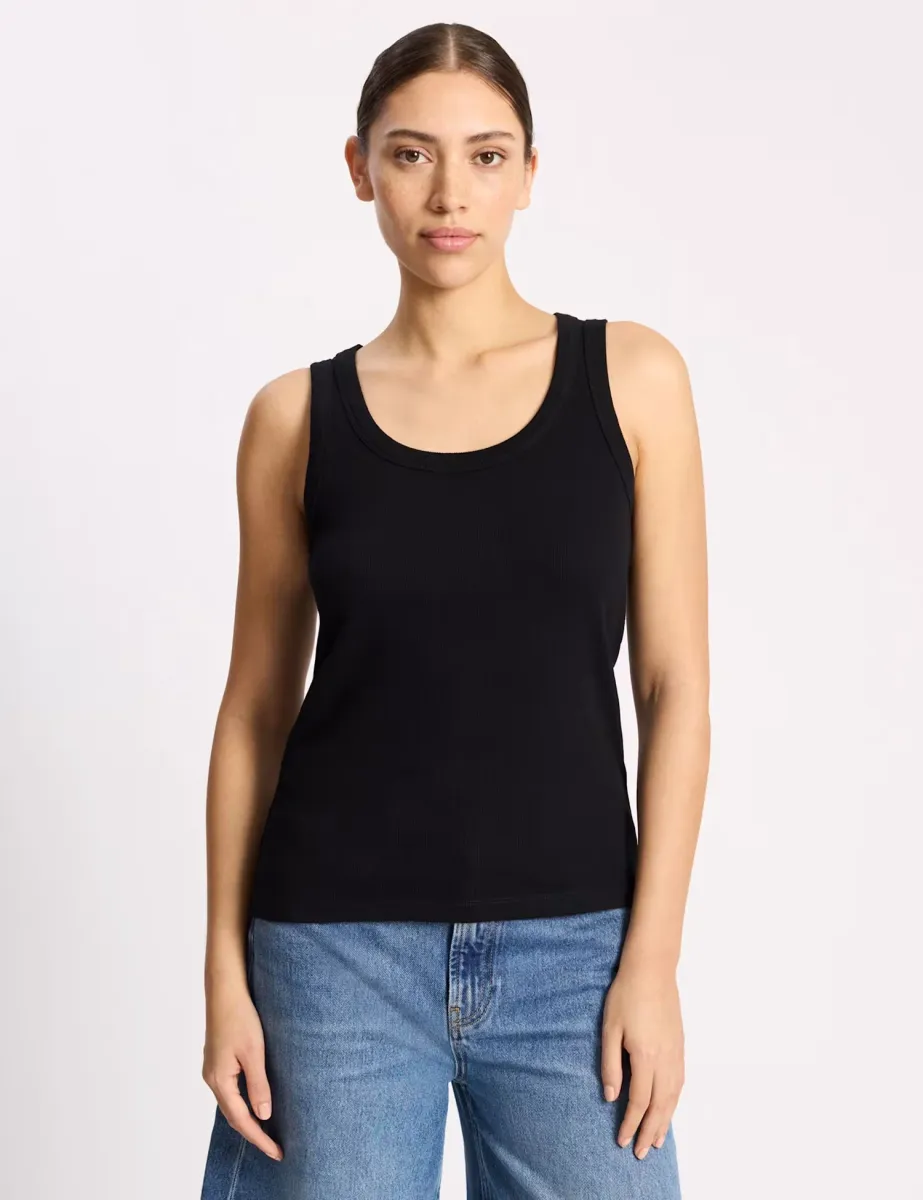 Cotton Rich Ribbed Scoop Neck Vest Black