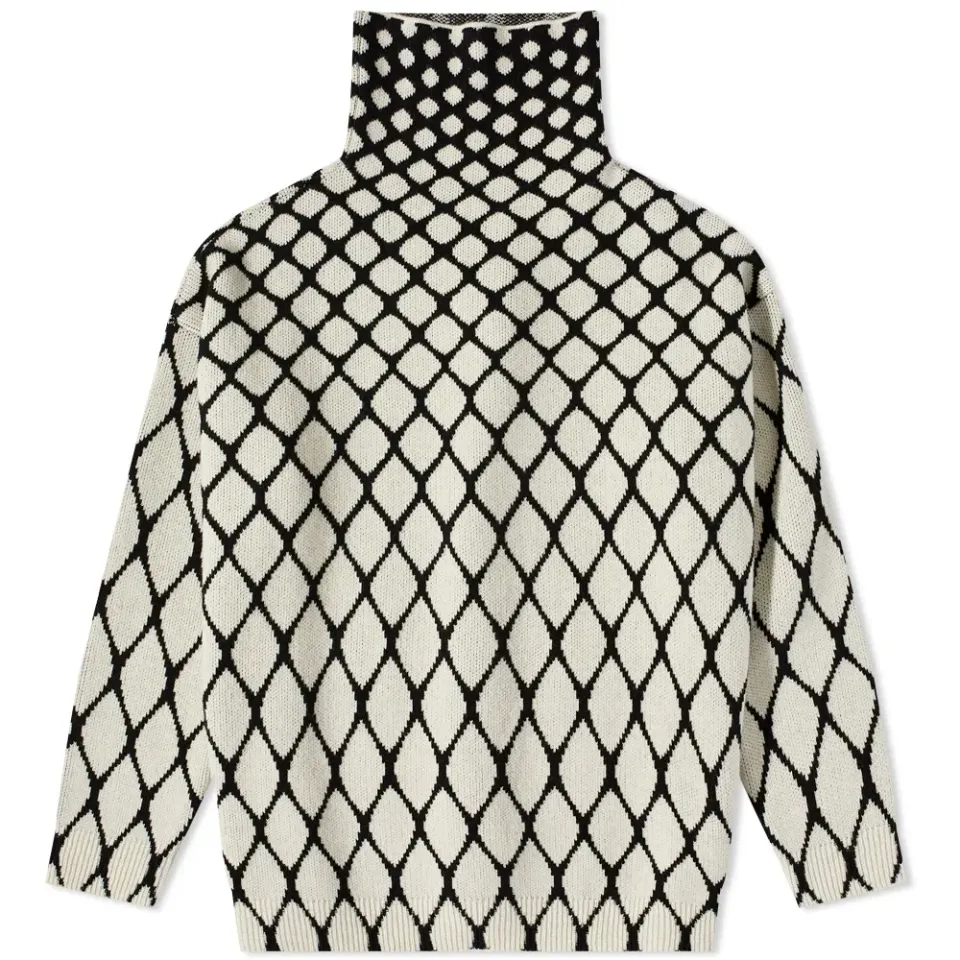 Net Intarsia Turtle Neck Knit