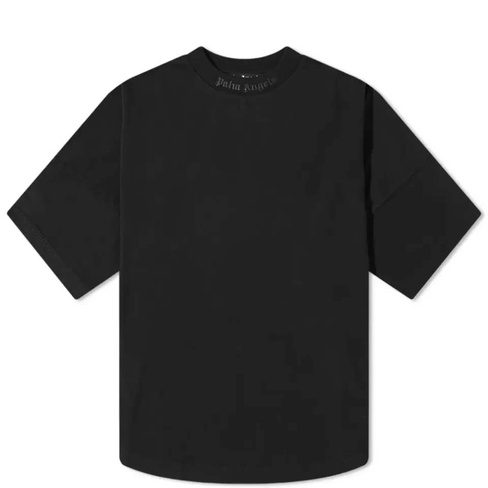 Oversized Mock Neck Glitter Logo T-Shirt