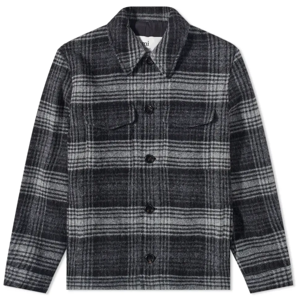 AMI Check Button Down Jacket