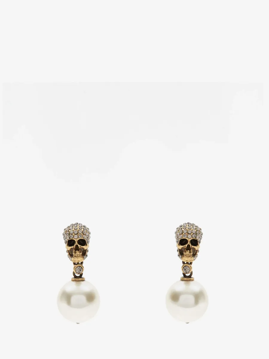 Pearl Pave Skull Earrings