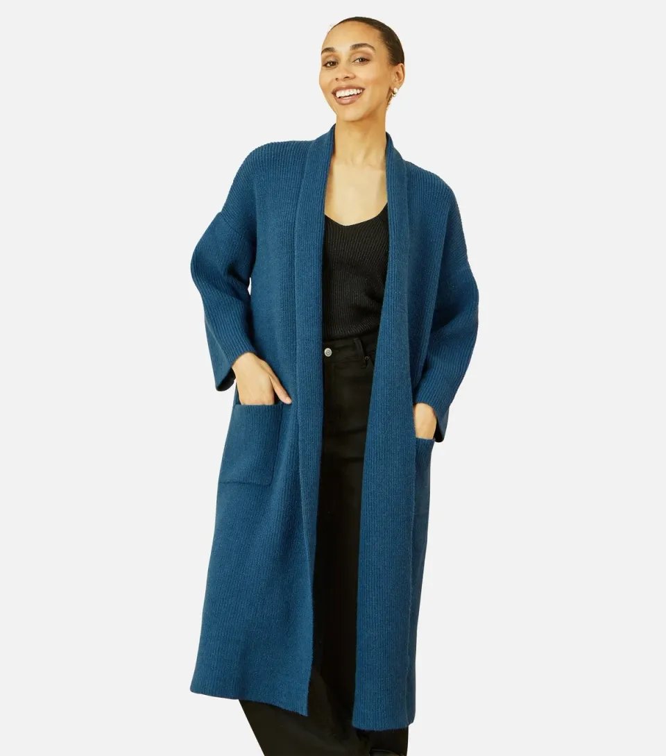Women's Teal Knit Maxi Cardigan