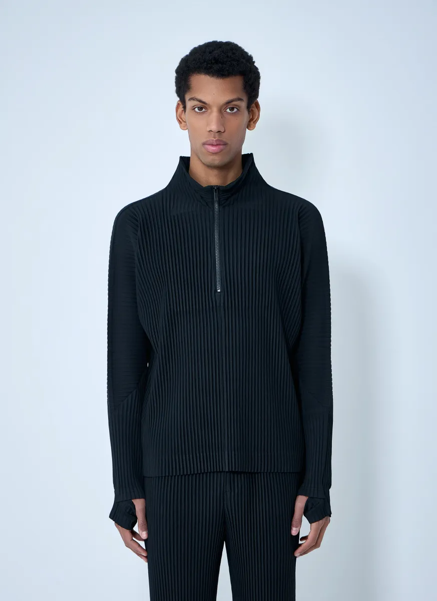 Pleated Half-Zip Pullover Sweater