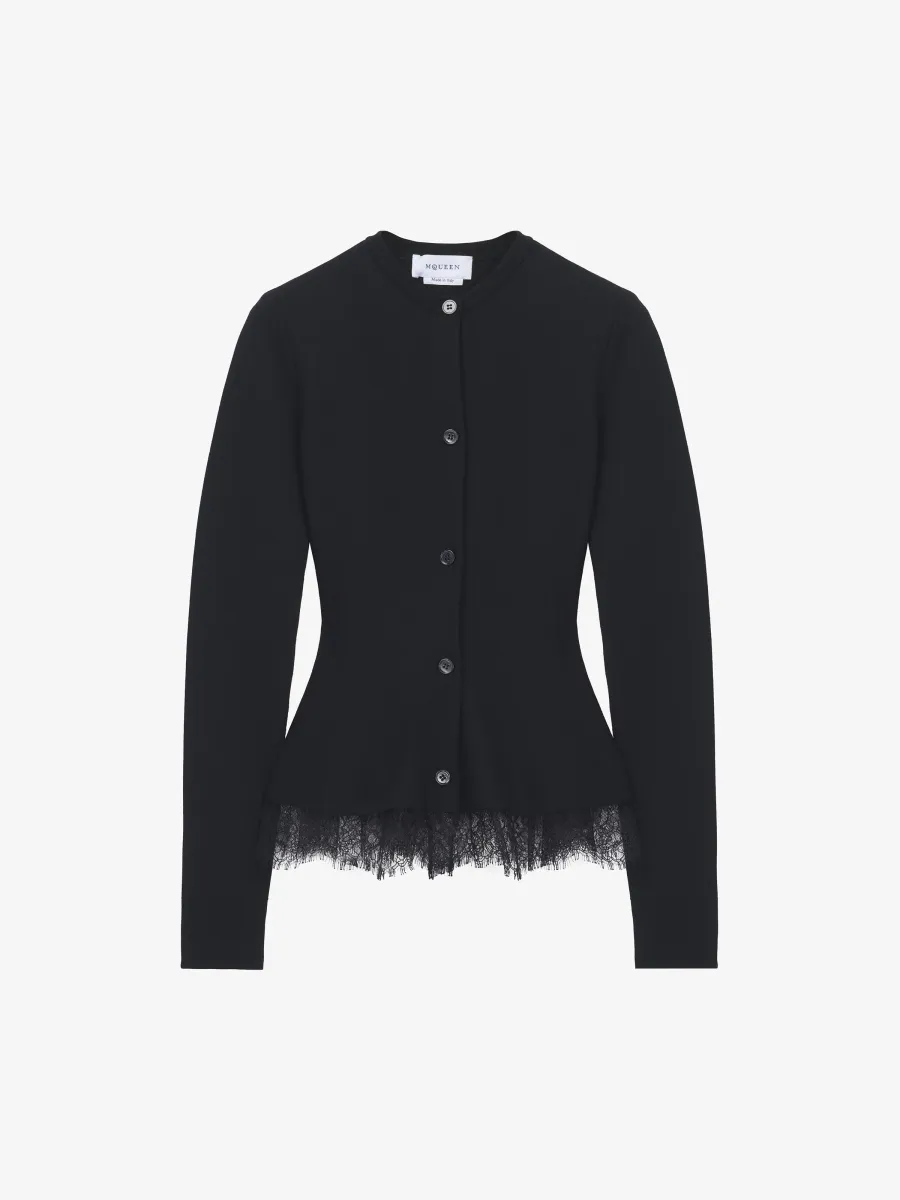 Lace Trim Peplum Cardigan