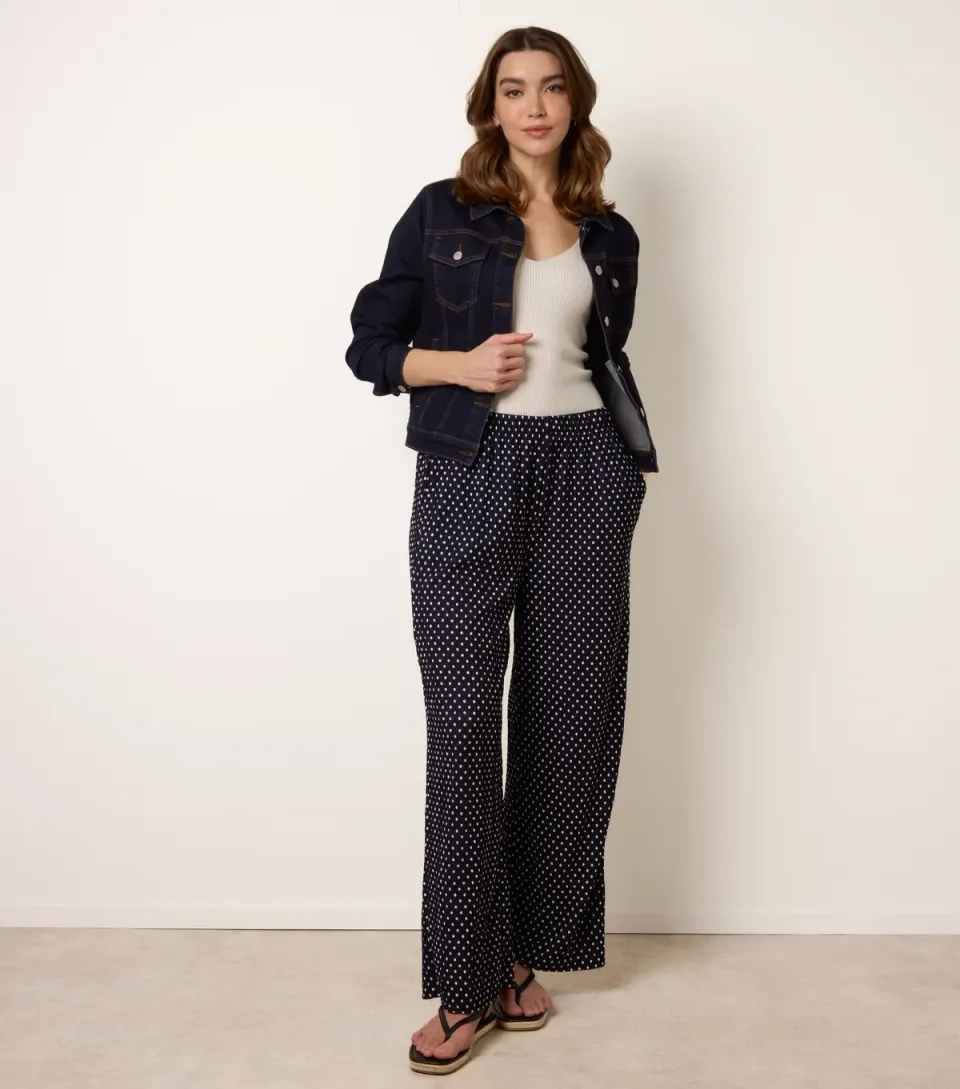 Women's Navy Polka Dot Wide Leg Trousers