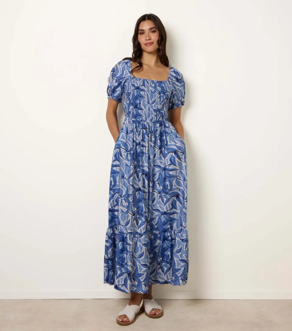 Women's Blue Square Neck Midi Dress