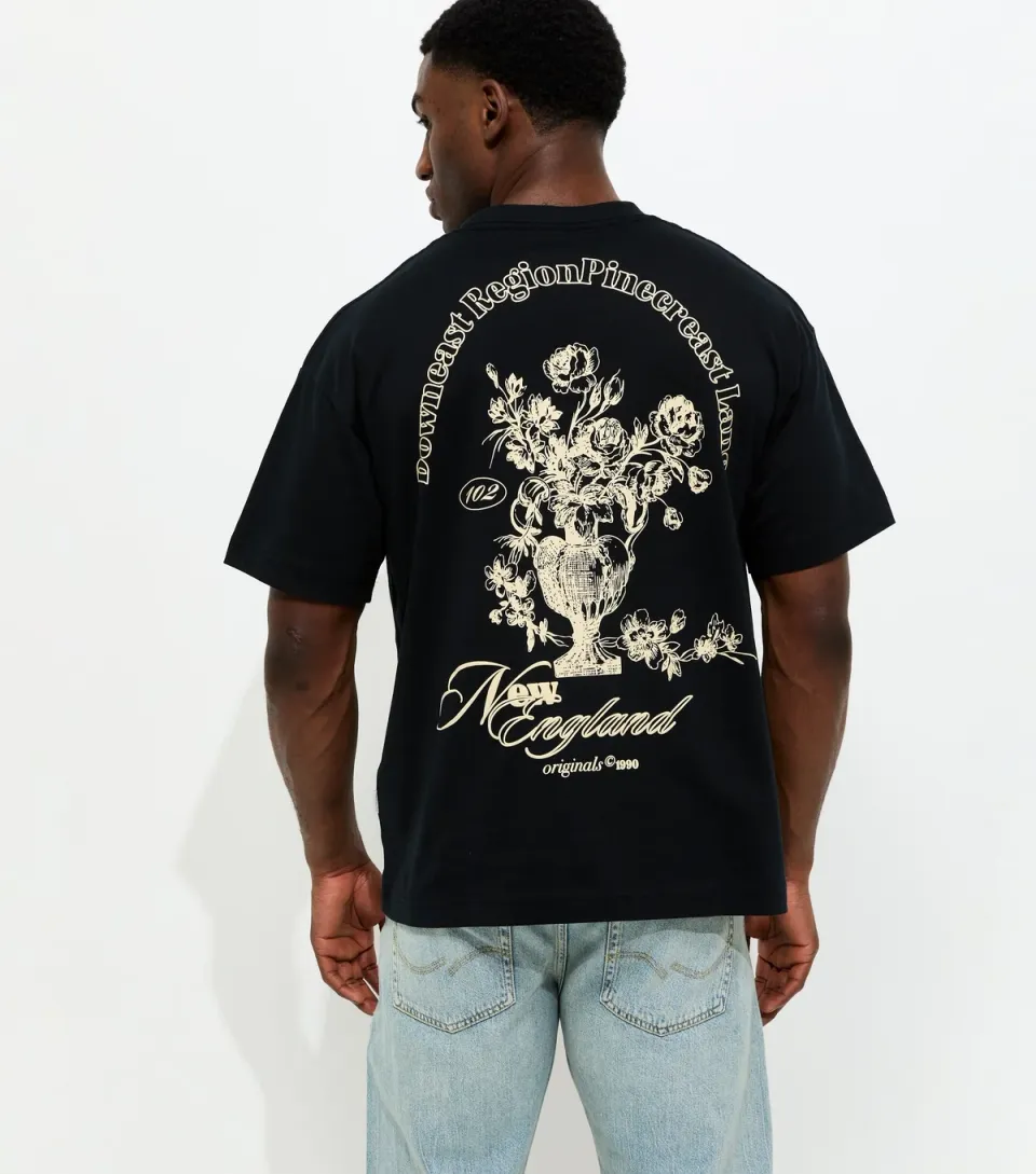 Men's Black Relaxed Cotton Vase Print T-Shirt
