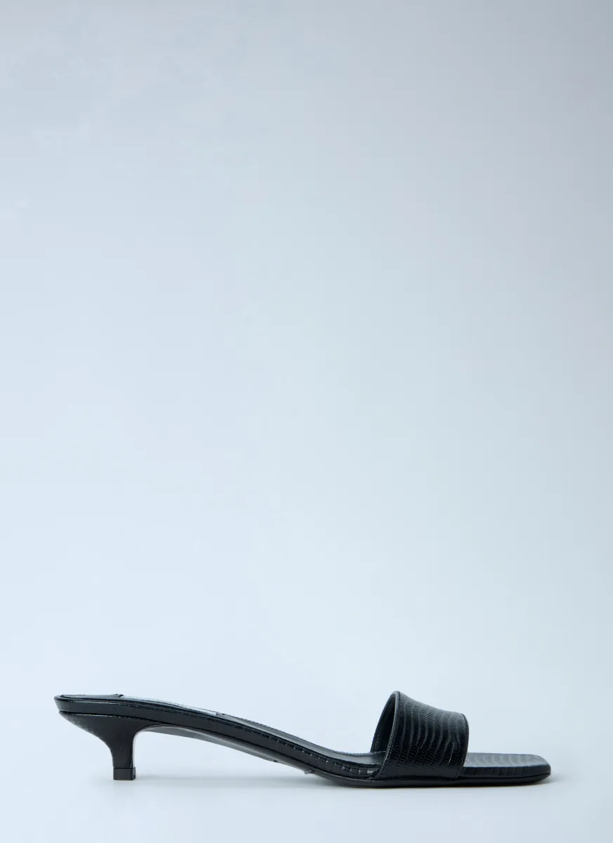 Slim Lizard-Embossed Bandeau Sandals