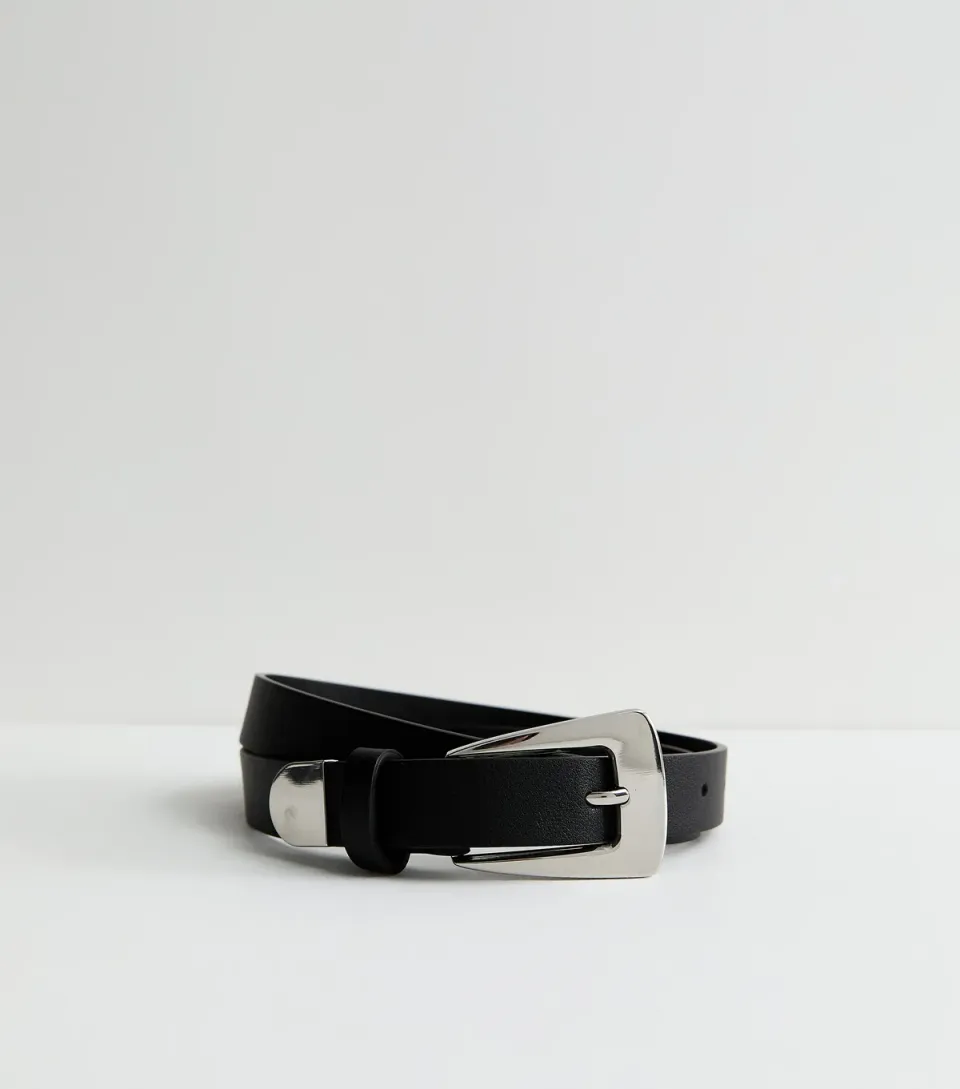 Black Faux Leather Square Buckle Belt