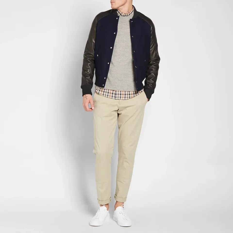 AMI Leather Sleeve Teddy Jacket