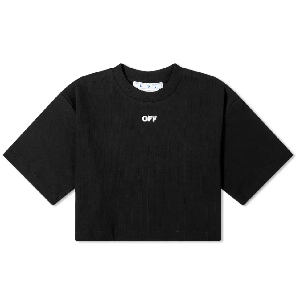 Off Stamp Ribbed Cropped T-Shirt