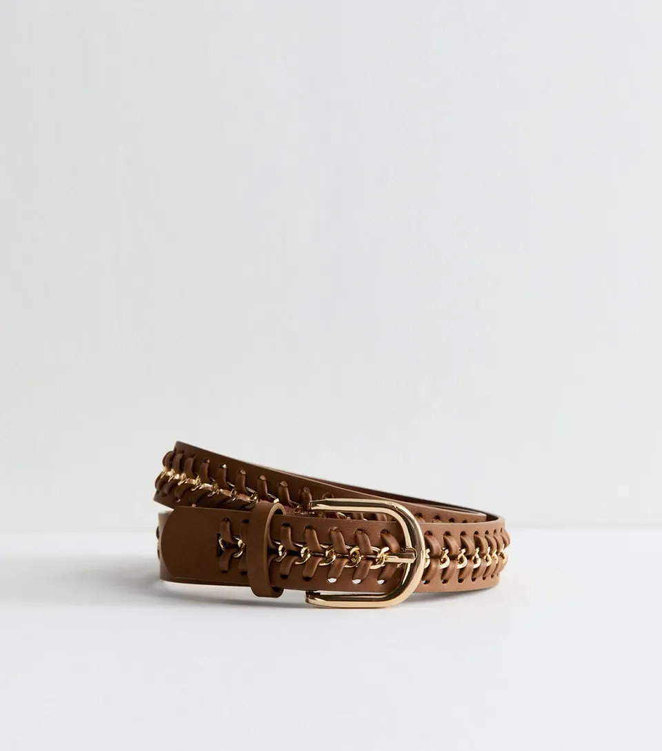 Tan Faux Leather Plait Detail Belt