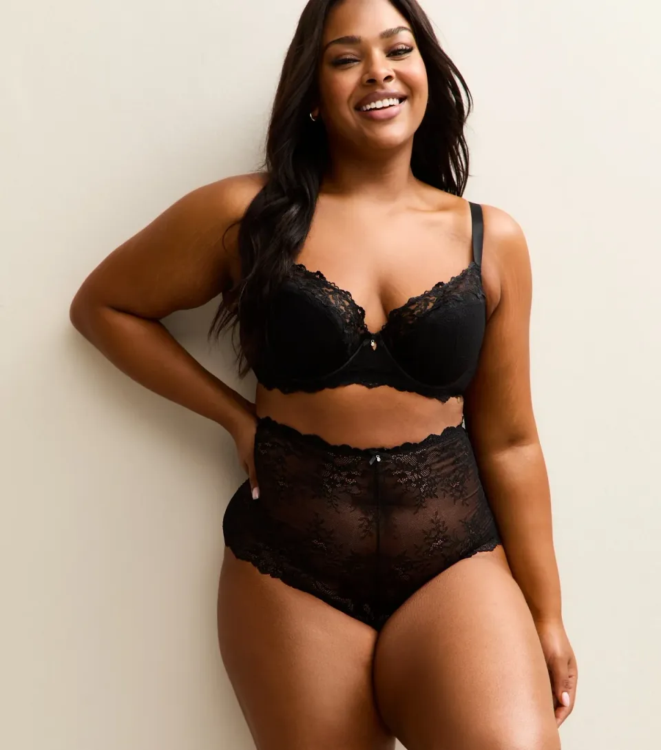 Women's Plus Size Black Lace High Waist Thong Curves
