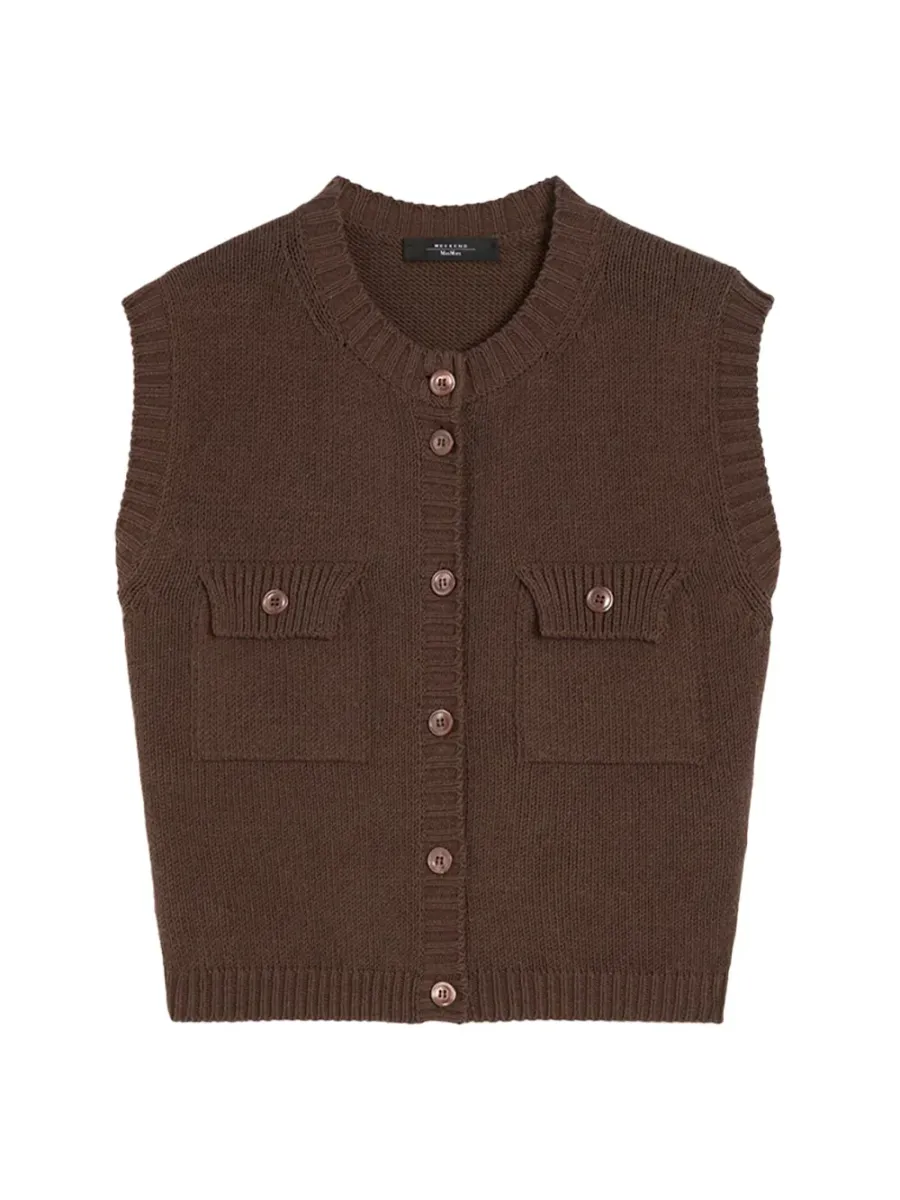 Cotton-blend yarn gilet Chocolate