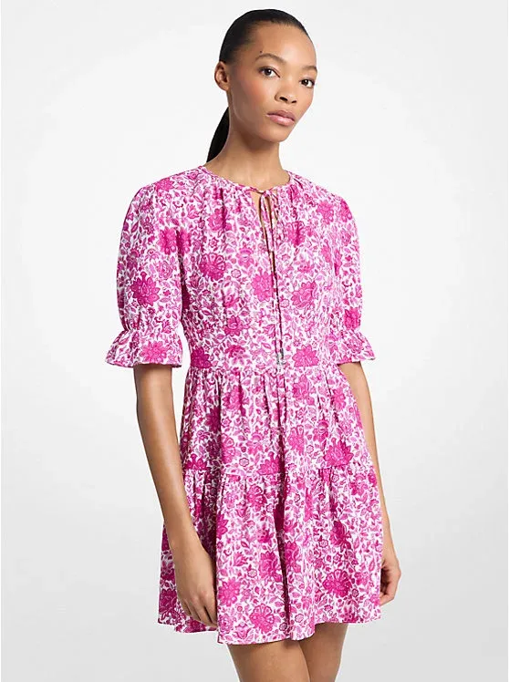 Floral Print Linen Blend Mini Dress