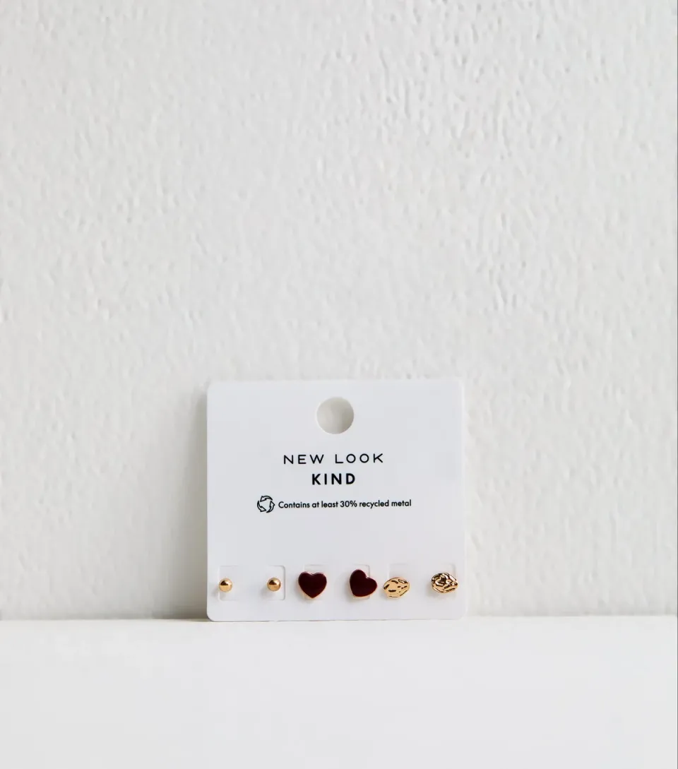 Pack Of 3 Gold Tone Stud Earrings