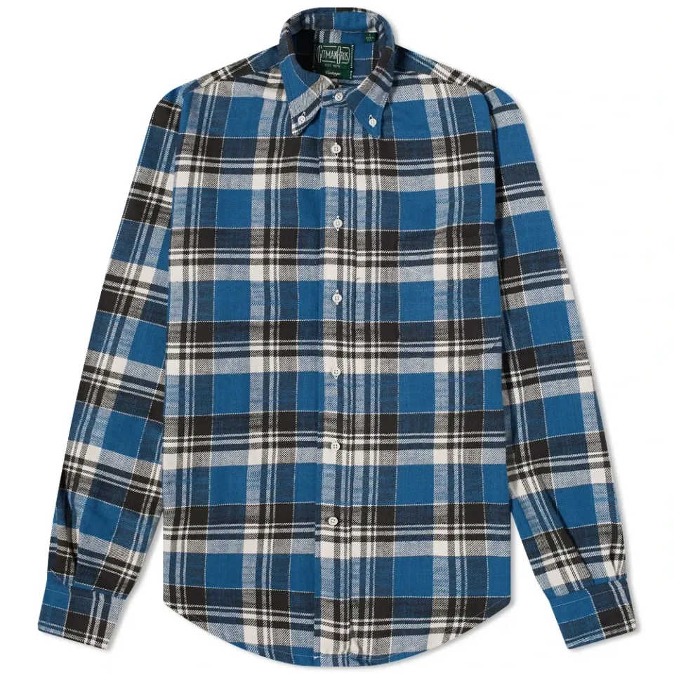 Button Down Indigo Slub Check Shirt