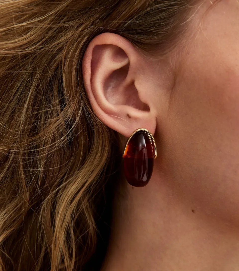 Brown Large Enamel Teardrop Stud Earrings