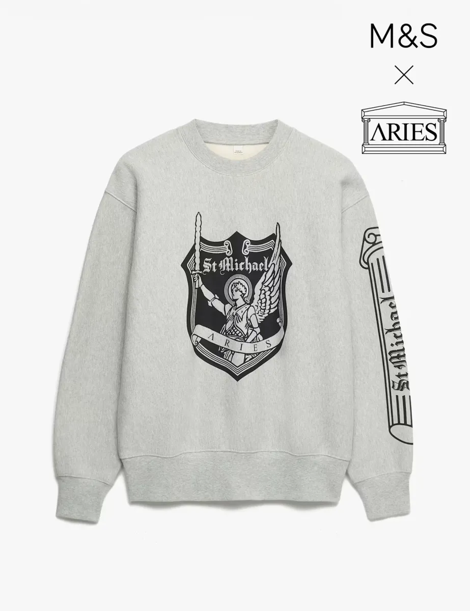 Pure Cotton Graphic Crew Neck Sweatshirt Grey Mix
