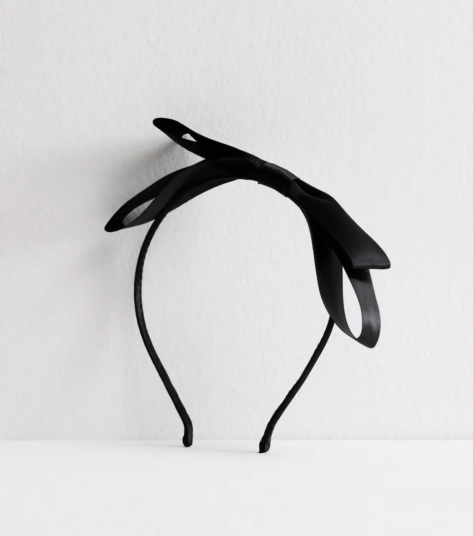 Black Slim Satin Bow Headband