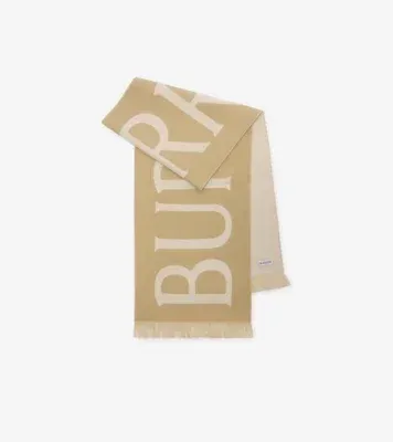 Logo Wool Scarf in Sand beige