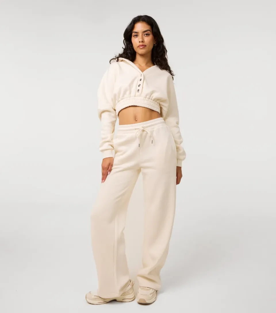 Women's Cream Drawstring Straight Leg Joggers