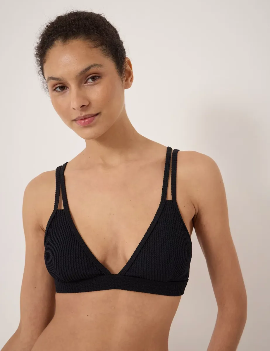 Dina Crinkle Triangle Bikini Top Black