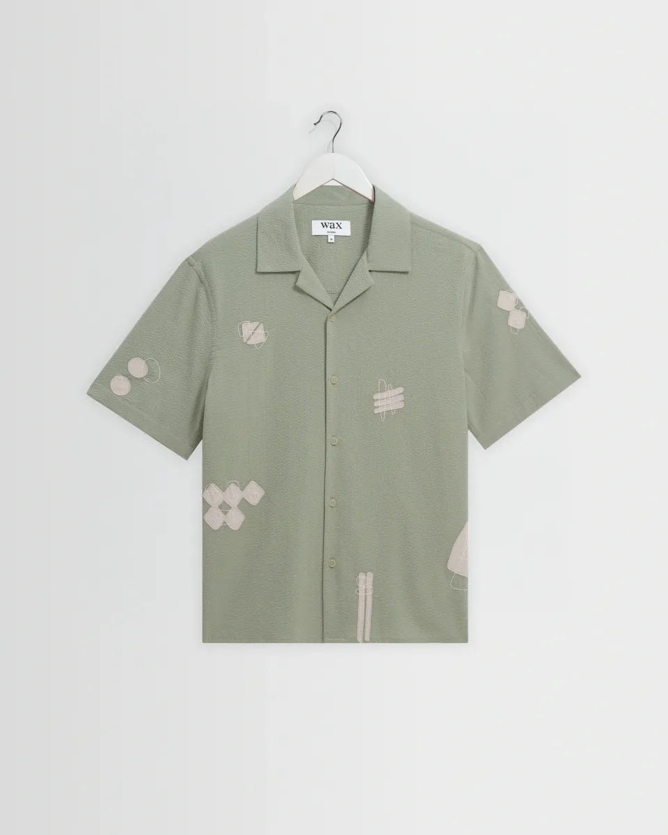 Didcot - Sage and Ecru Scribble Applique Short-Sleeve Shirt