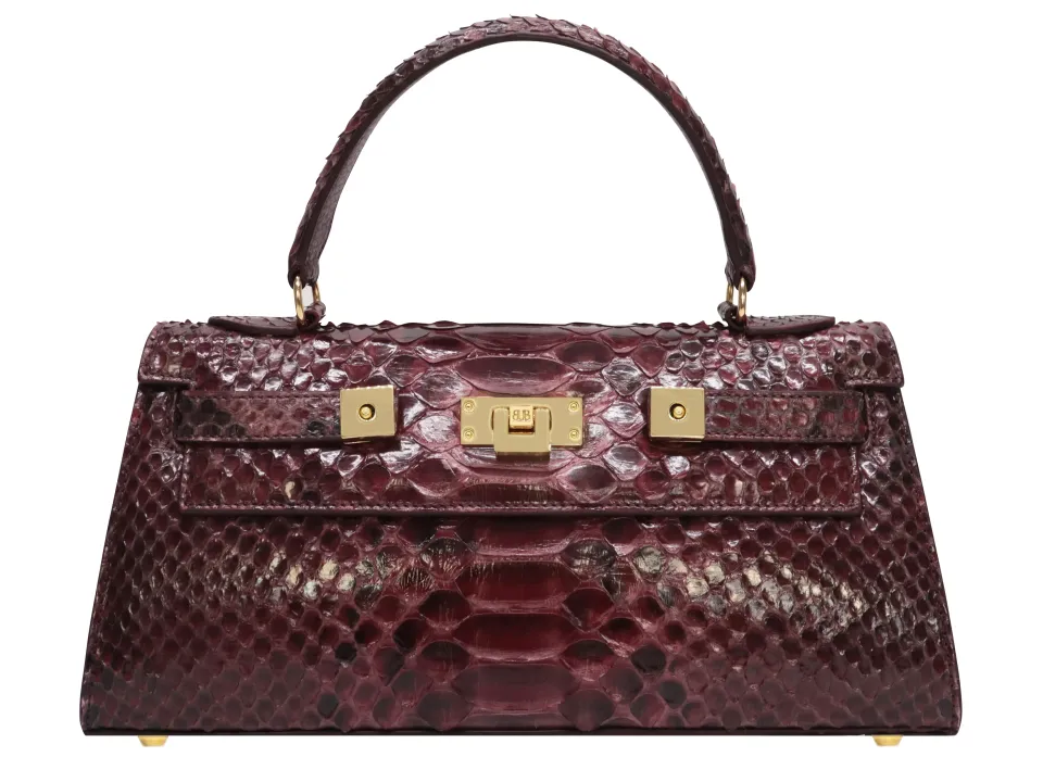 Maya East West Pythonskin Handbag - Wine