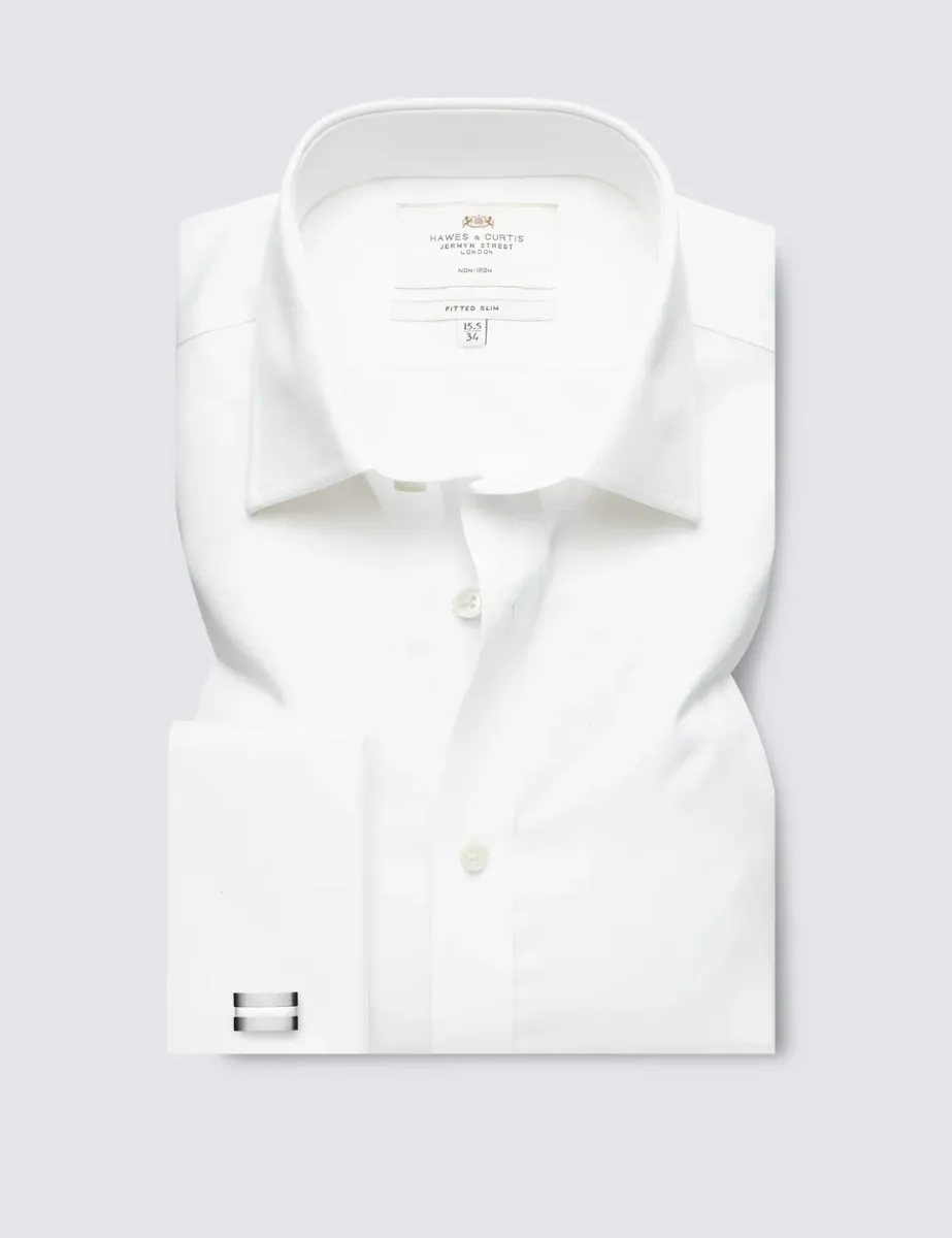 Fitted Slim Non Iron Pure Cotton Twill Shirt White