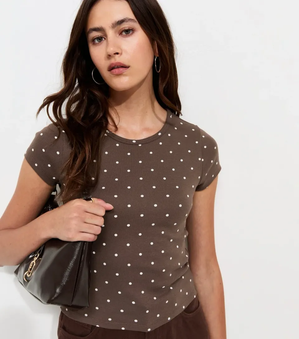 Women's Navy Cotton Rich Polka Dot Baby Tee T-Shirt