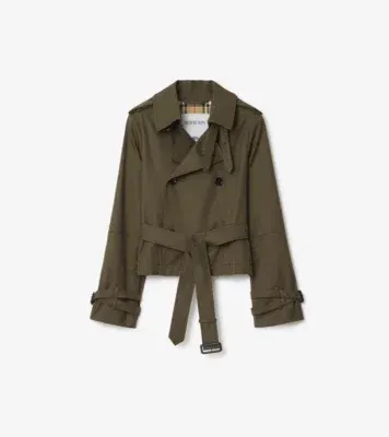 Cropped Tropical Gabardine Trench Jacket in Juniper green