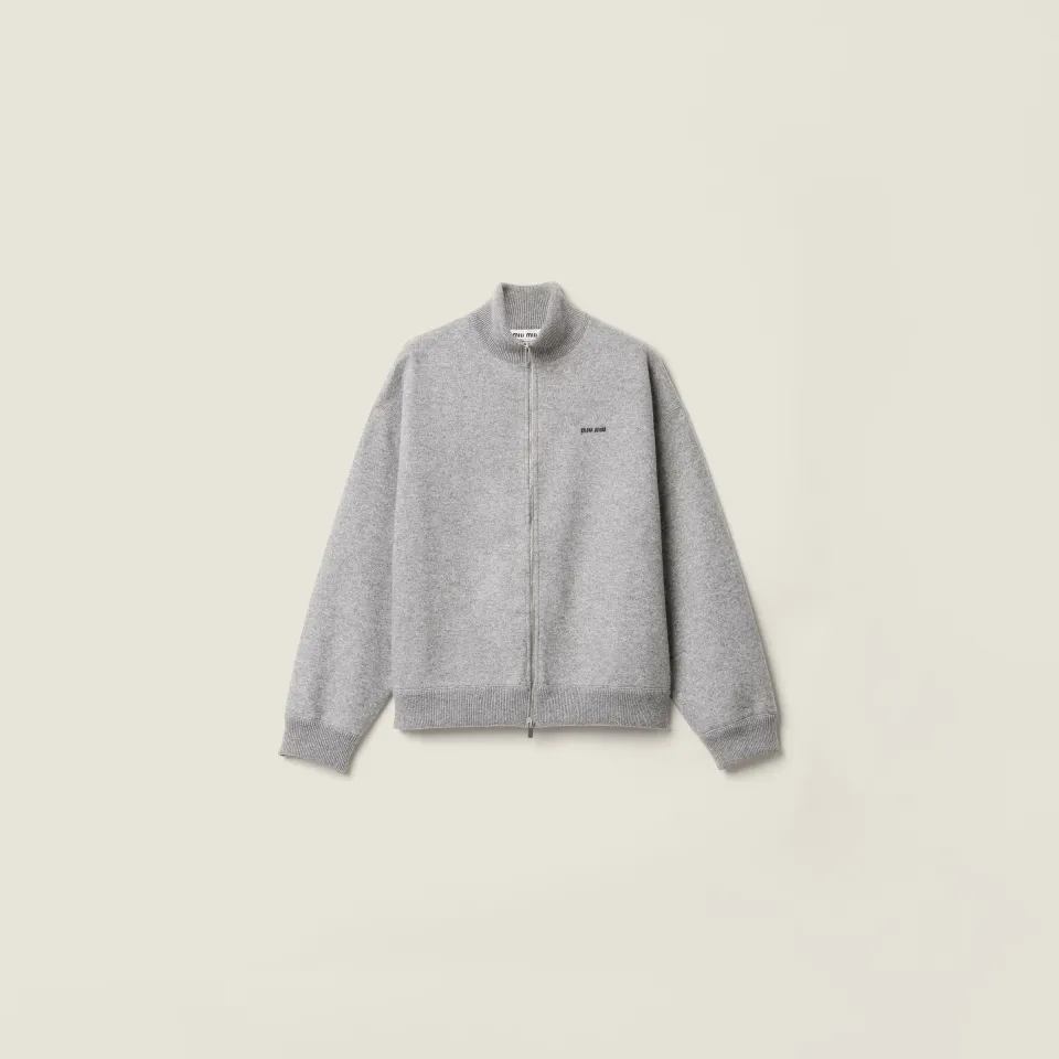 Cashmere and jersey zipper cardigan