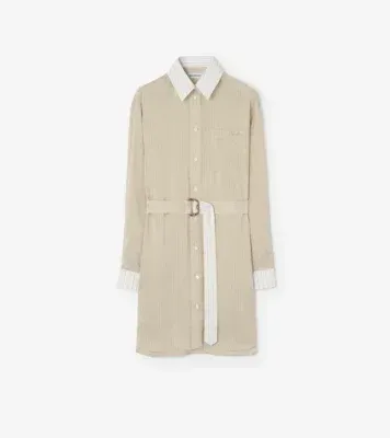 Striped Silk Poplin Shirt Dress in Dune beige/chalk white