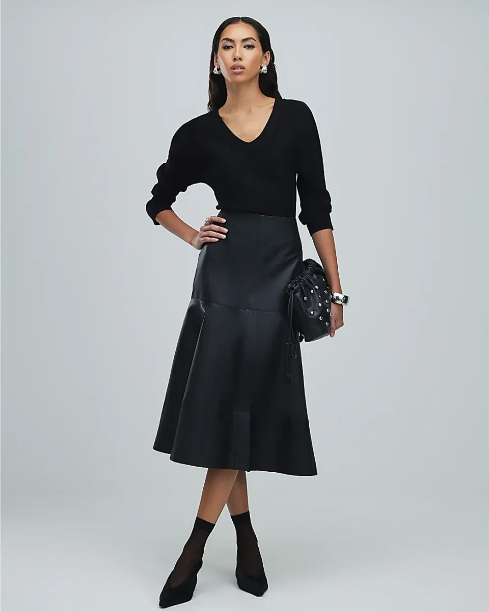 Leather A Line Midi Skirt
