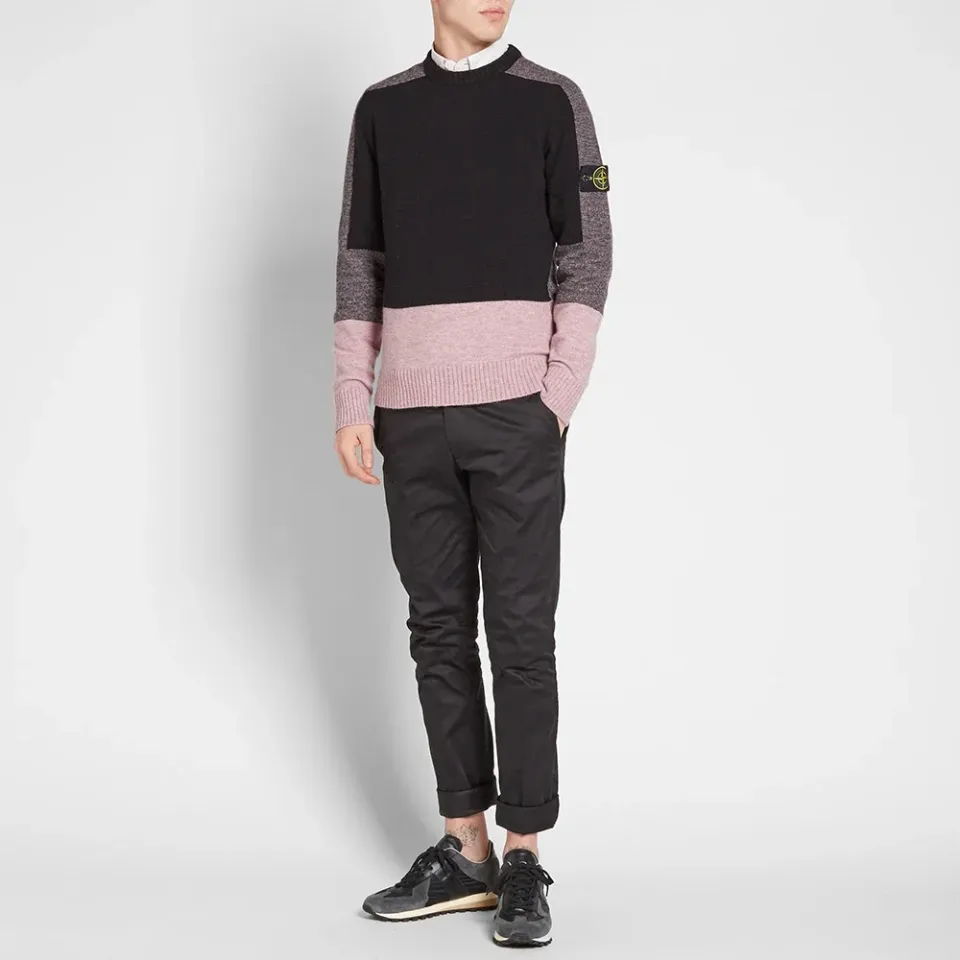 Brushed Wool Panel Crew Knit