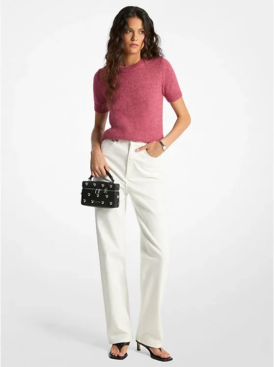 Nylon and Alpaca Blend Short-Sleeve Sweater