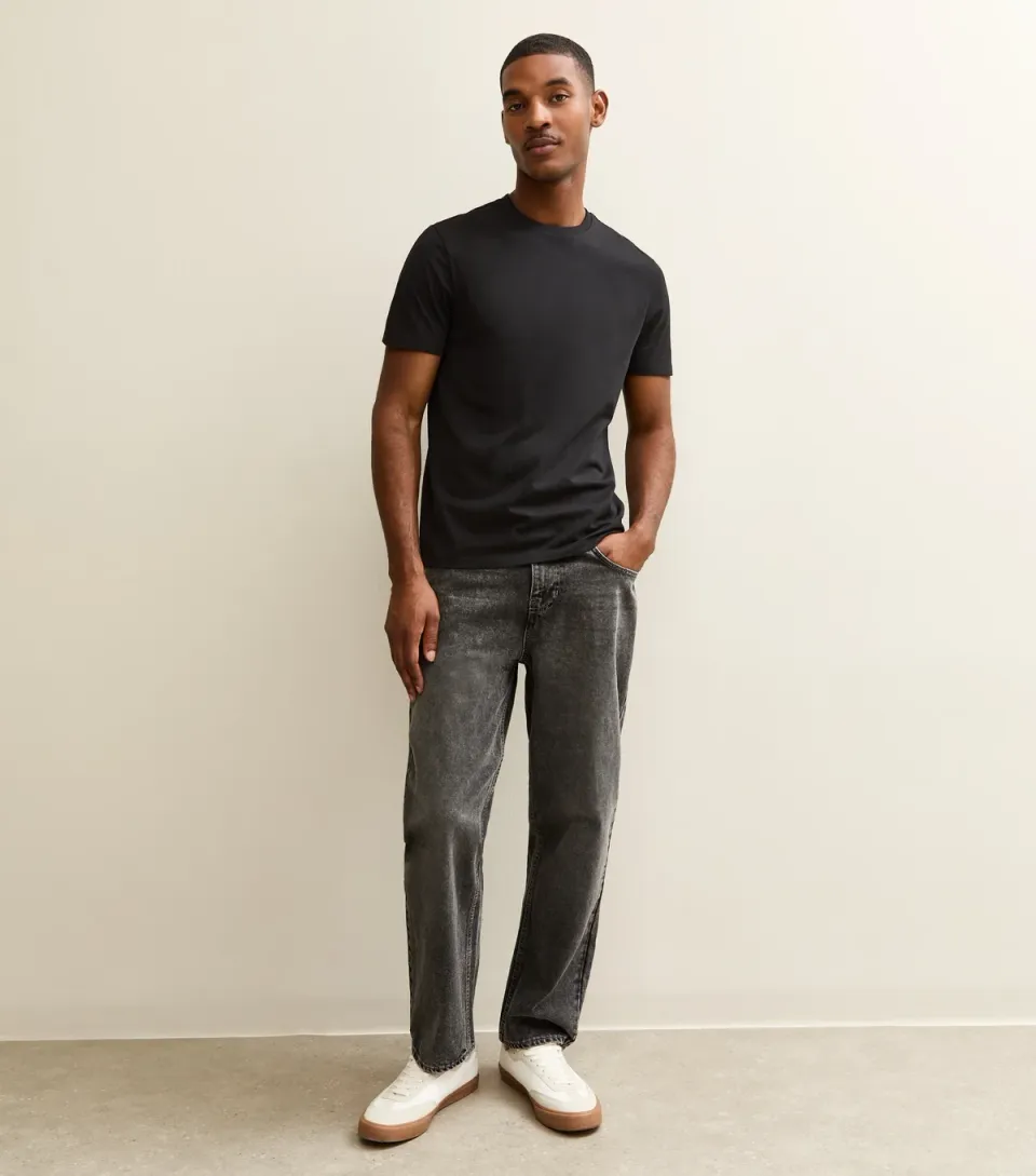 Men's Black Regular Crew Neck Jersey T-Shirt