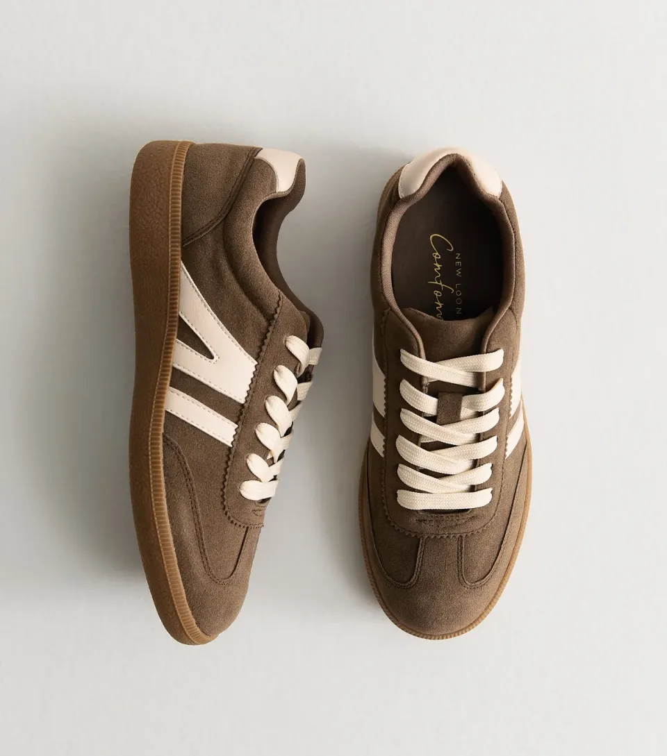 Women's Brown Faux Suede Panelled Trainers Vegan