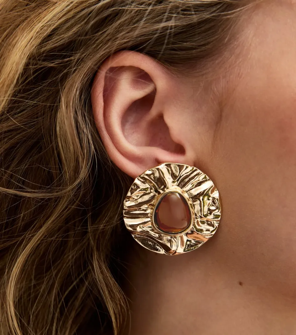 Gold Tone Resin Centre Textured Earrings