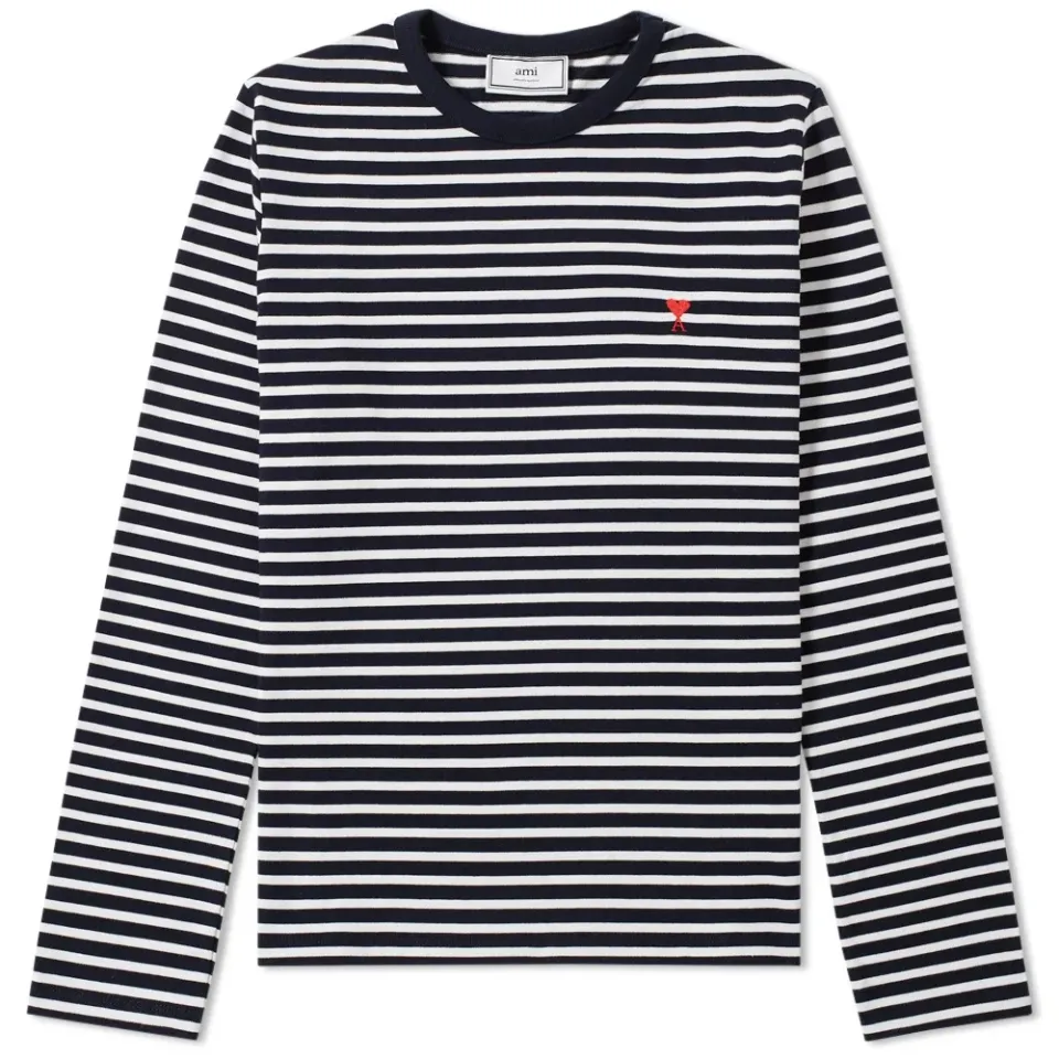 AMI Long Sleeve Heart Stripe Tee